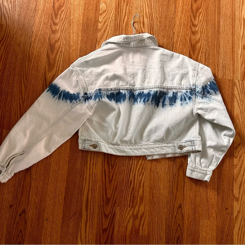 Zara white blue tie dye denim jean  Jacket cropped kids 13-14